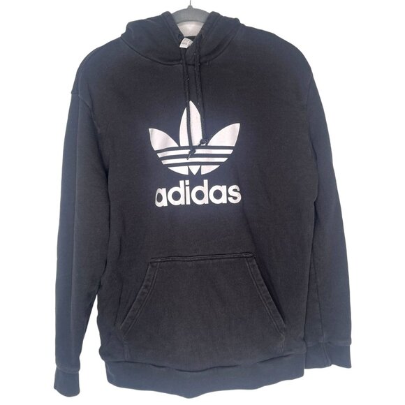 adidas Other - Adidas Mens L Vintage 90's Logo Sweatshirt Hoodie Cotton Kangaroo Pouch Black EU